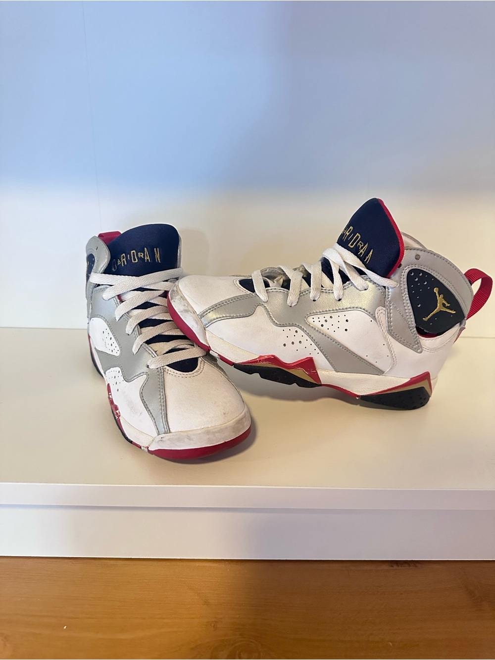 Air Jordan Retro 7 Olympic 2012 White/Red/Grey Kid Basketball Sneaker Boys 4.5Y